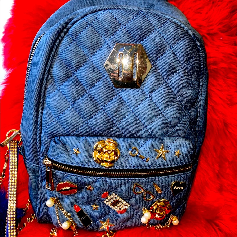 Aldo Navy Quilted Mini Backpack with Gold Accents